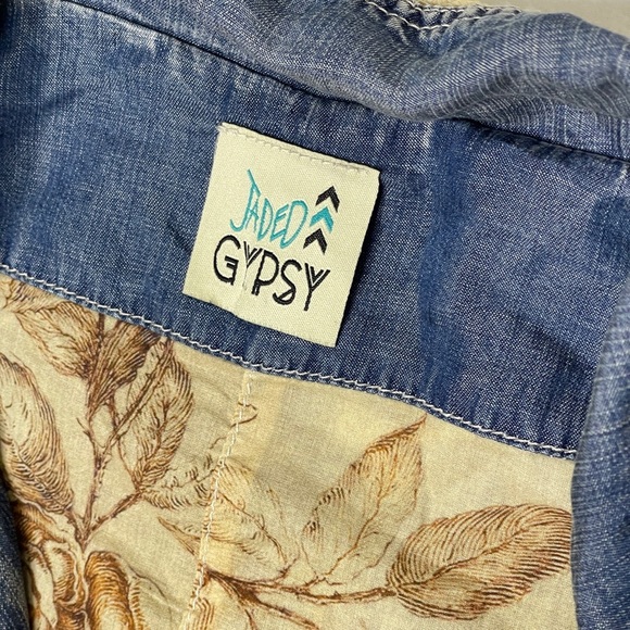 Jaded Gypsy Phoebe Harmony Denim Jacket Peace Sign Tattered Lace L/XL Coachella - Picture 3 of 5